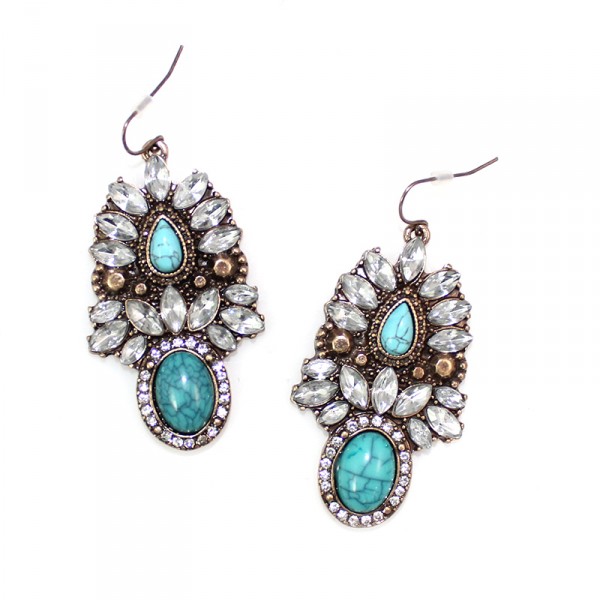 Tibet Turquoise Crystal Burst Vintage Earrings